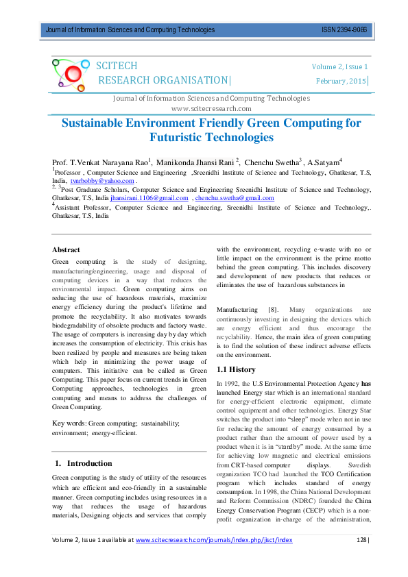 (PDF) Sustainable Environment Friendly Green Computing for Futuristic ...