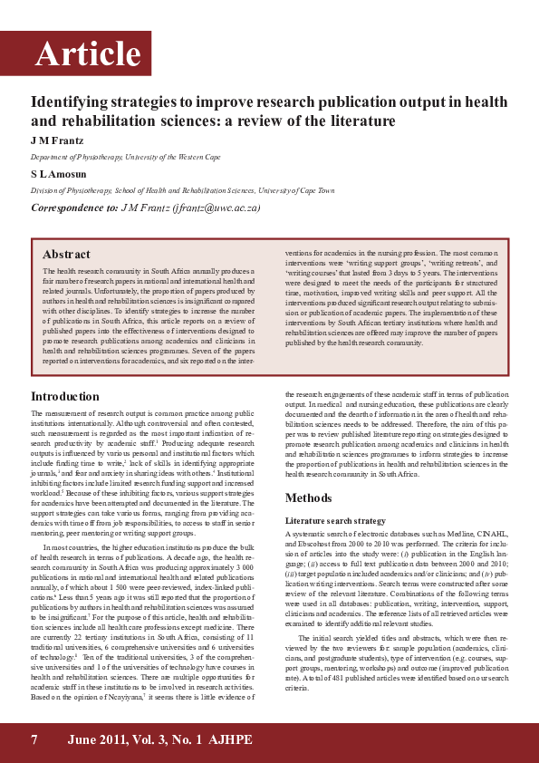 (PDF) Identifying strategies to improve research publication output in ...