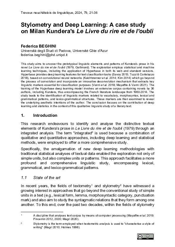(PDF) Stylometry and Deep Learning: A case study on Milan Kundera's Le ...