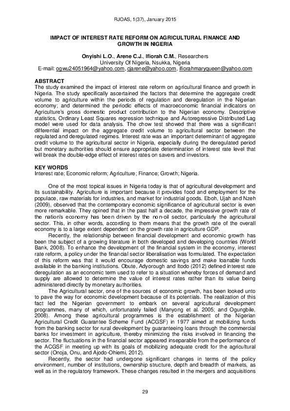 (PDF) Impact of Interest Rate Reform on Agricultural Finance and Growth ...