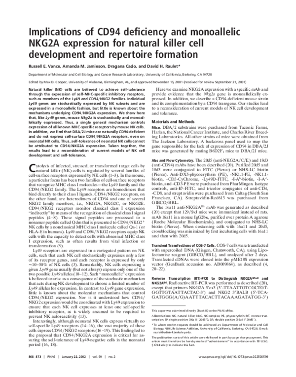 (PDF) Implications of CD94 deficiency and monoallelic NKG2A expression ...