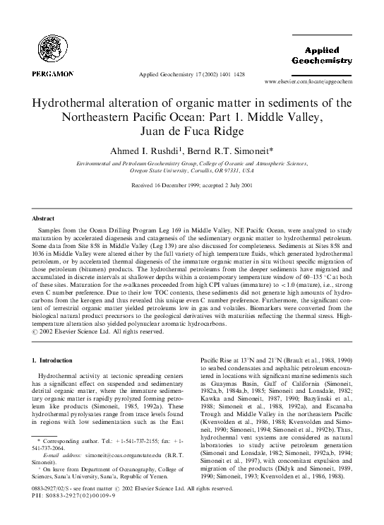 (PDF) Hydrothermal alteration of organic matter in sediments of the ...