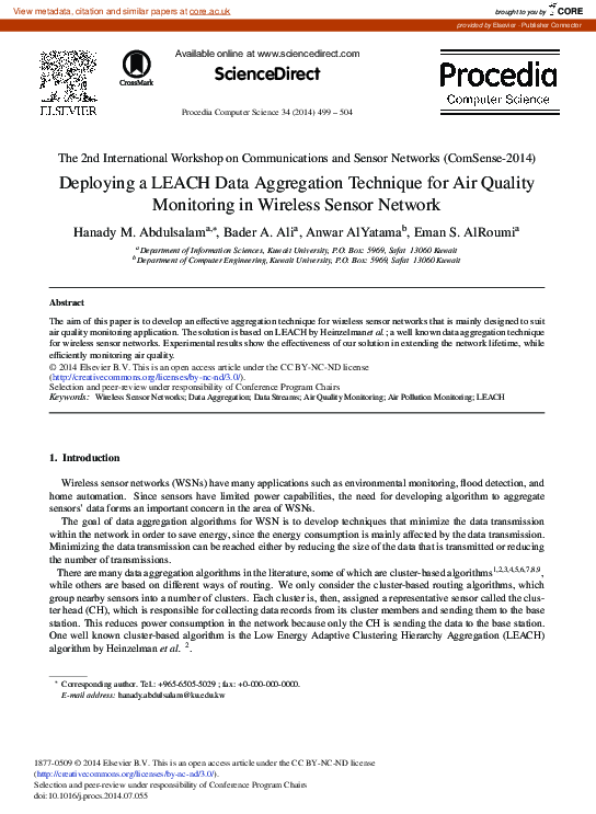 (PDF) Deploying a LEACH Data Aggregation Technique for Air Quality ...