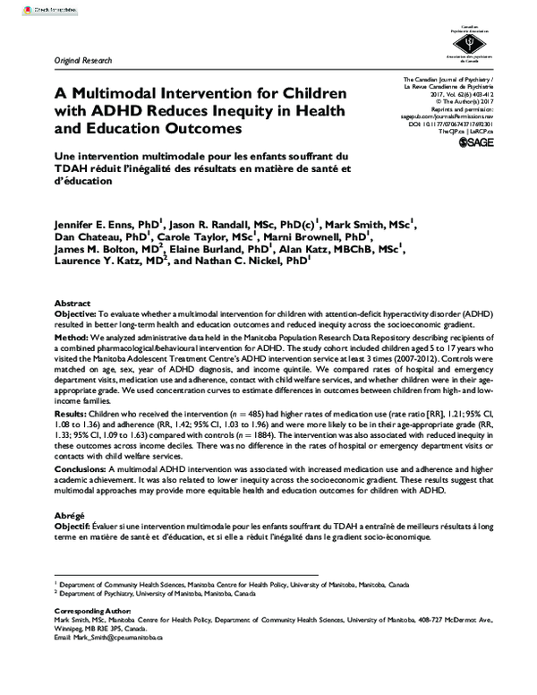 (PDF) A Multimodal Intervention for Children with ADHD Reduces Inequity ...