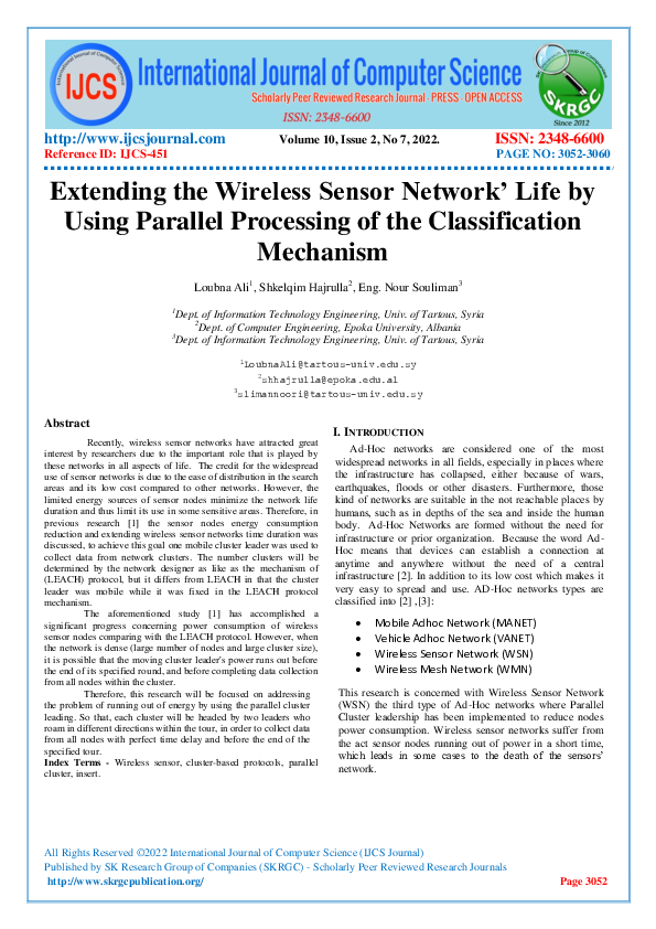 (PDF) Extending the Wireless Sensor Network' Life by Using Parallel ...