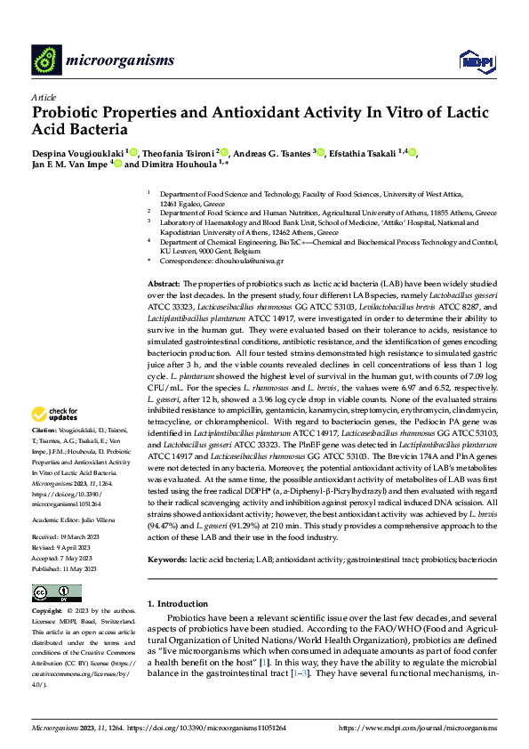 (PDF) Probiotic Properties and Antioxidant Activity In Vitro of Lactic ...