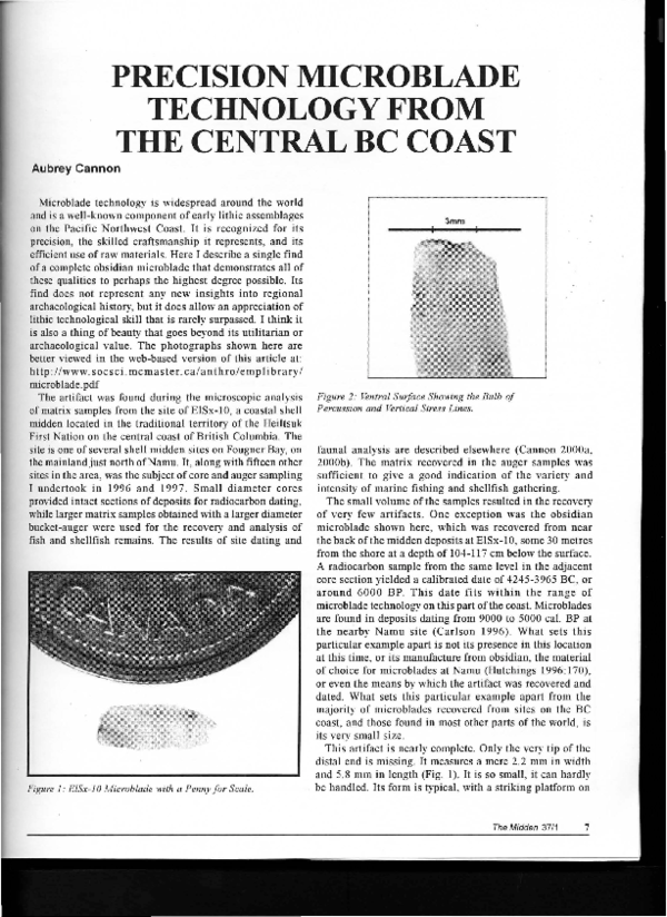 (PDF) Precision Microblade Technology from the Central BC Coast