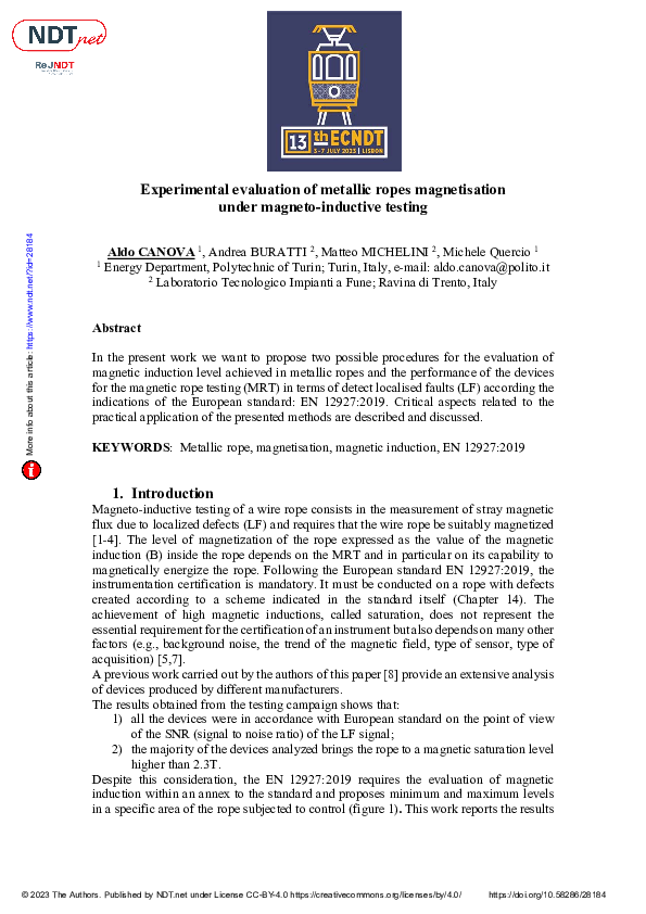 (PDF) Experimental evaluation of metallic ropes magnetisation under ...