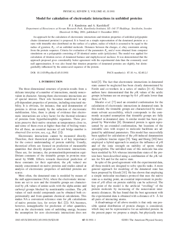 (PDF) Model for calculation of electrostatic interactions in unfolded ...