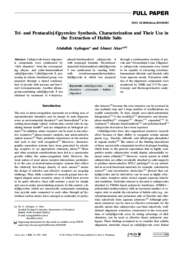 (PDF) Tri- and Pentacalix[4]pyrroles: Synthesis, Characterization and ...