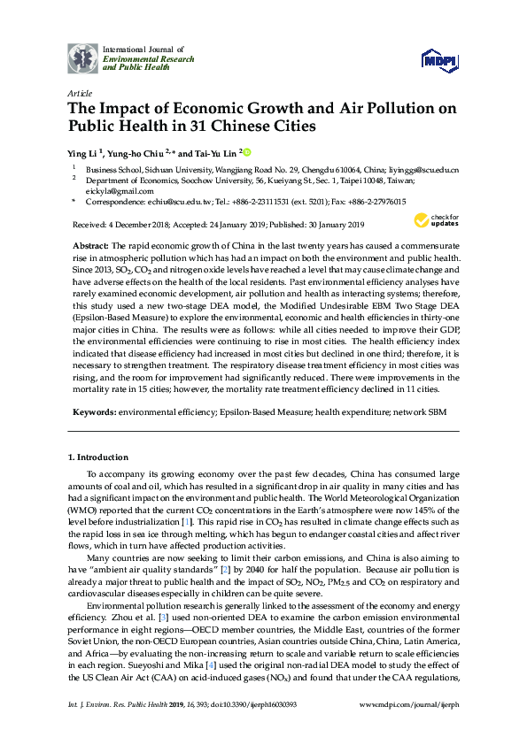 (PDF) The Impact of Economic Growth and Air Pollution on Public Health ...