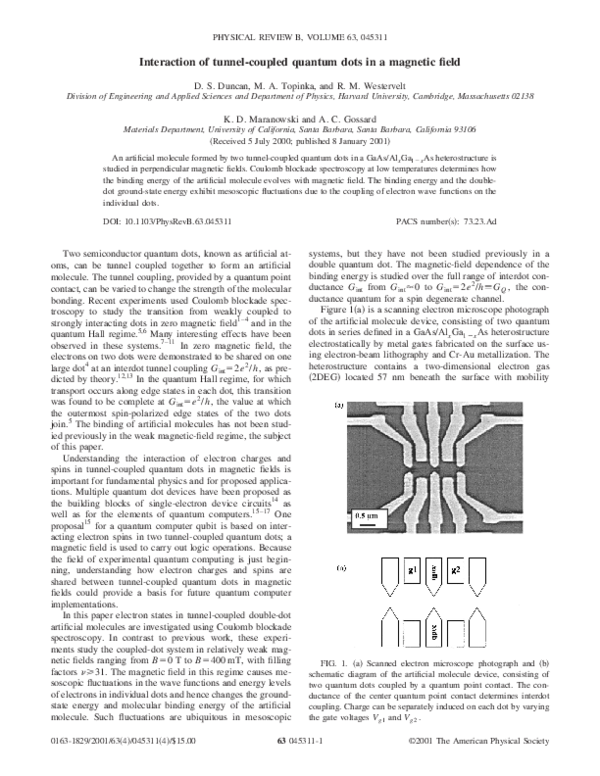 (PDF) Interaction of tunnel-coupled quantum dots in a magnetic field