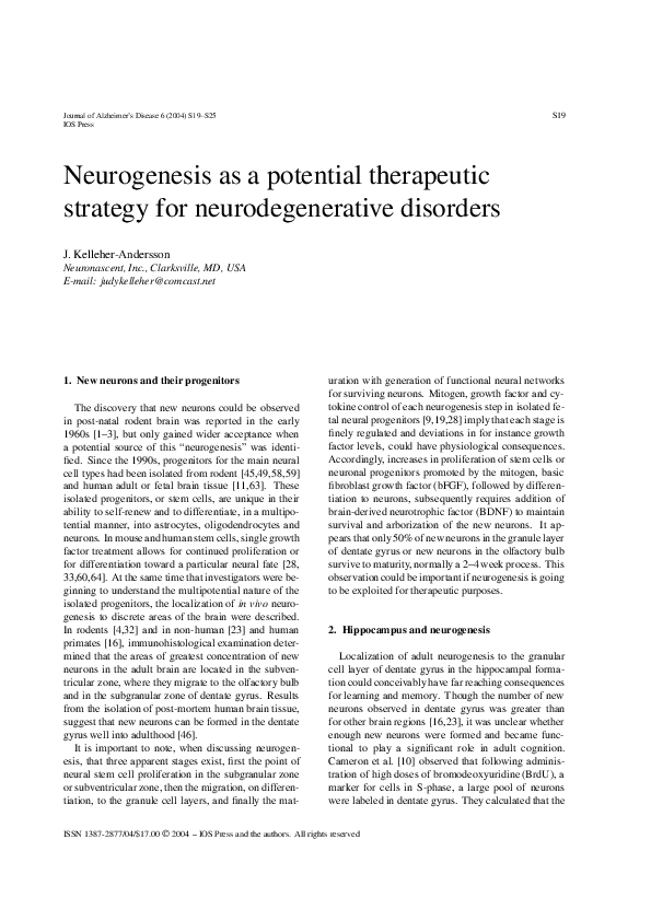 (PDF) Neurogenesis as a potential therapeutic strategy for ...