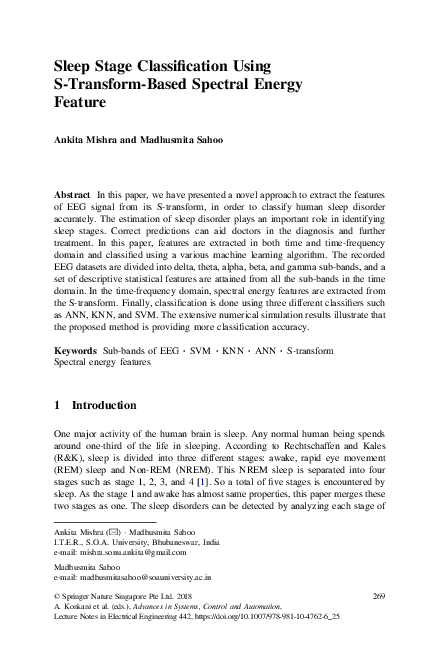 (PDF) Sleep Stage Classification Using S-Transform-Based Spectral ...