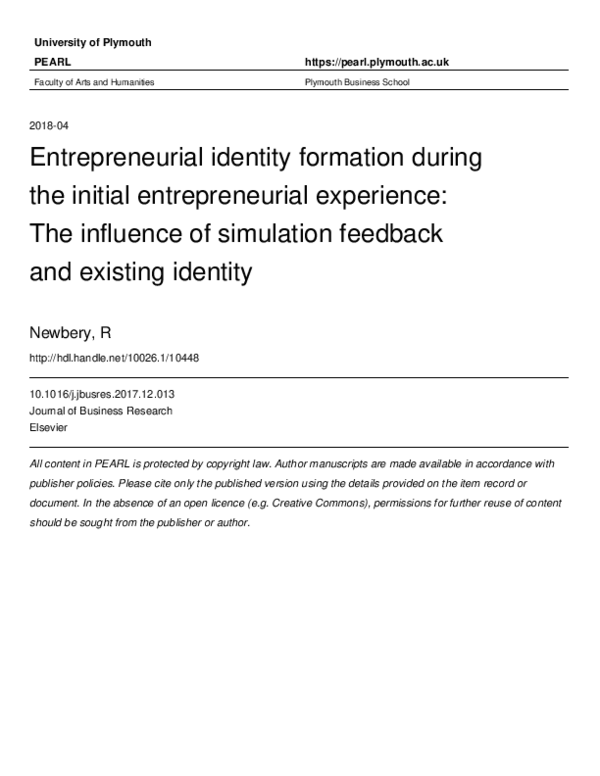 (PDF) Entrepreneurial identity formation during the initial ...
