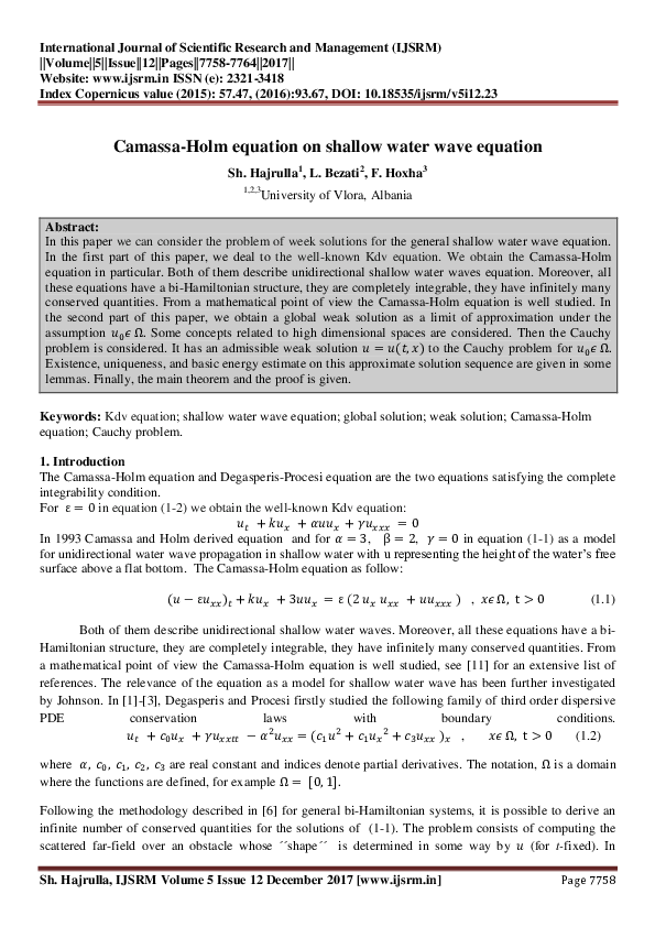 (PDF) Camassa-Holm equation on shallow water wave equation