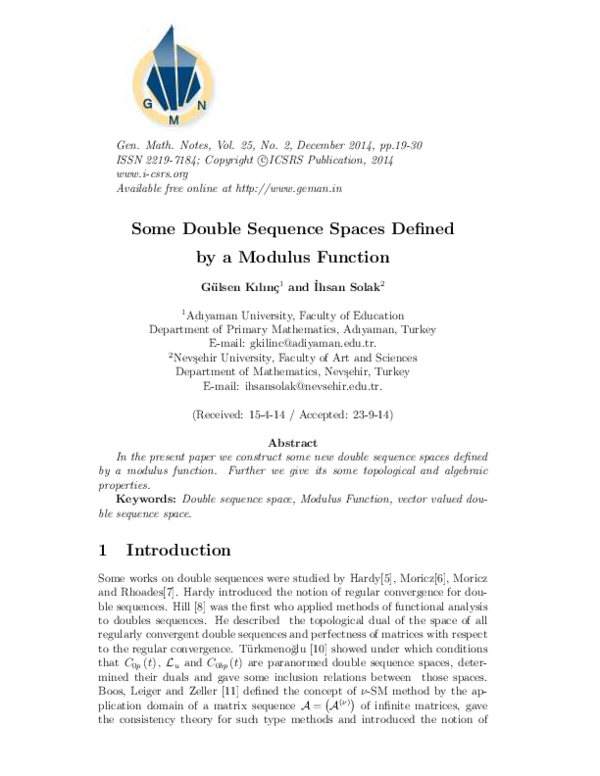 (PDF) Some Double Sequence Spaces Defined by a Modulus Function
