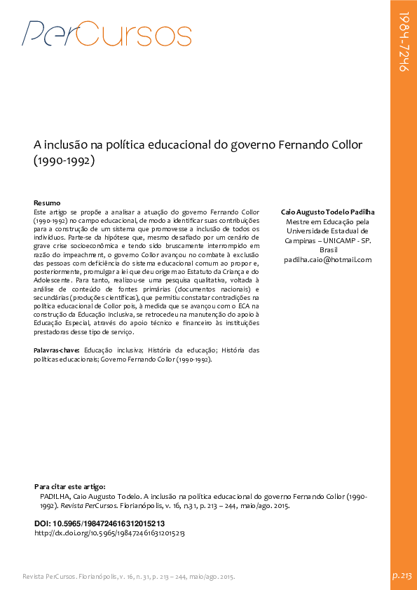 (PDF) A inclusão na política educacional do governo Fernando Collor ...