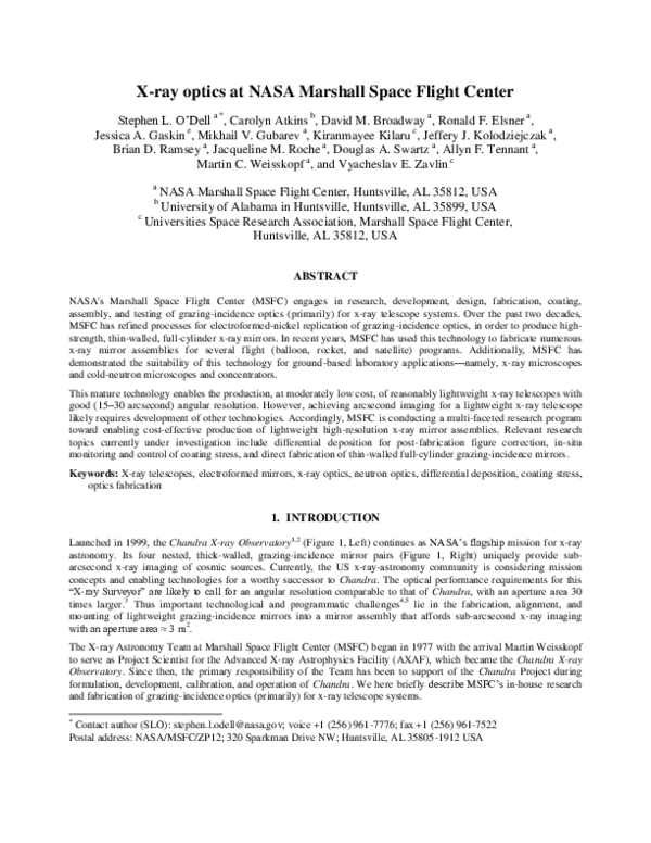 (PDF) X-ray optics at NASA Marshall Space Flight Center