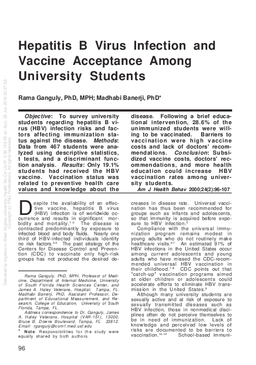 (PDF) Hepatitis B Virus Infection and Vaccine Acceptance Among ...