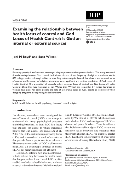 (PDF) Examining the Relationship between Health Locus of Control and ...