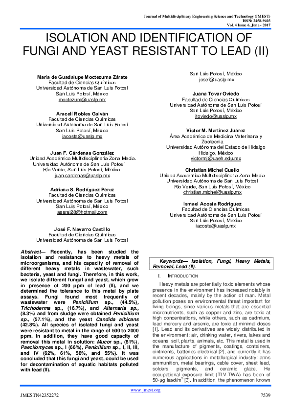 (PDF) Artículo: ISOLATION AND IDENTIFICATION OF FUNGI AND YEAST ...