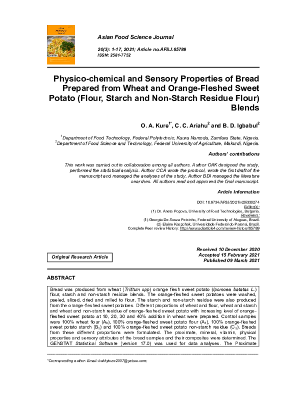 (PDF) Physico-chemical and Sensory Properties of Bread Prepared from ...