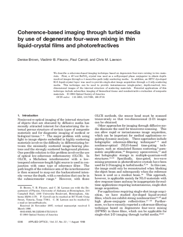 (PDF) Coherence-Based Imaging Through Turbid Media by Use of Degenerate ...