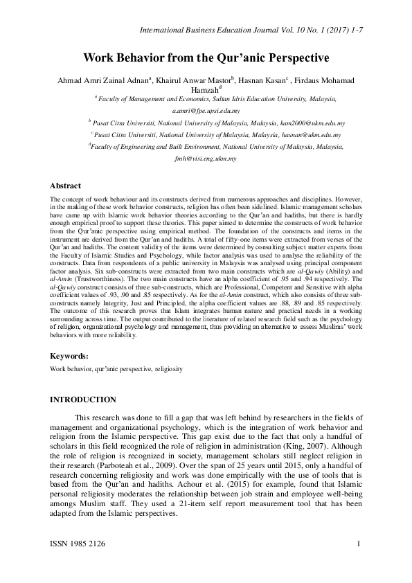 (PDF) Work Behavior from the Qur’anic Perspective