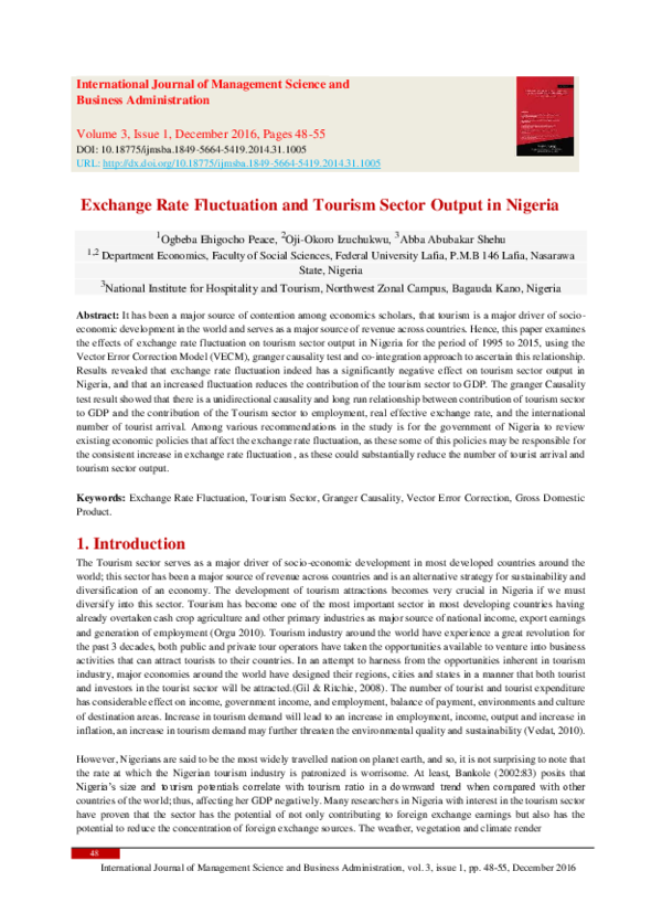 (PDF) Exchange Rate Fluctuation and Tourism Sector Output in Nigeria