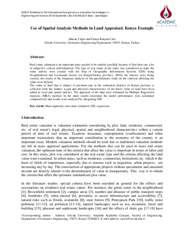 (PDF) Use of Spatial Analysis Methods in Land Appraisal; Konya Example