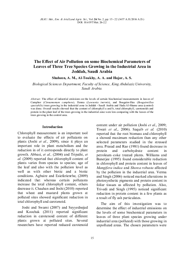 (PDF) The Effect of Air Pollution on some Biochemical Parameters of ...