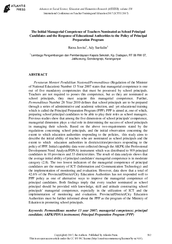 (PDF) The Initial Managerial Competence of Teachers Nominated as School ...
