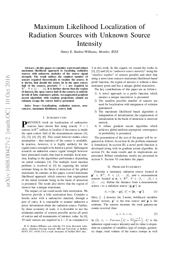 (PDF) Maximum Likelihood Localization of Radiation Sources with unknown ...
