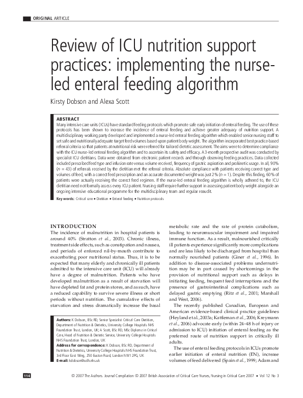 (PDF) Review of ICU nutrition support practices: implementing the nurse ...