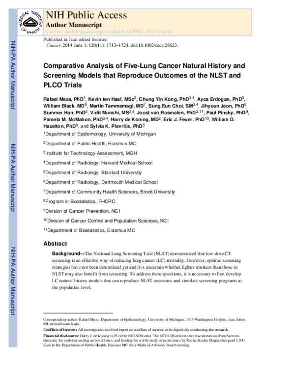(PDF) Comparative analysis of 5 lung cancer natural history and ...