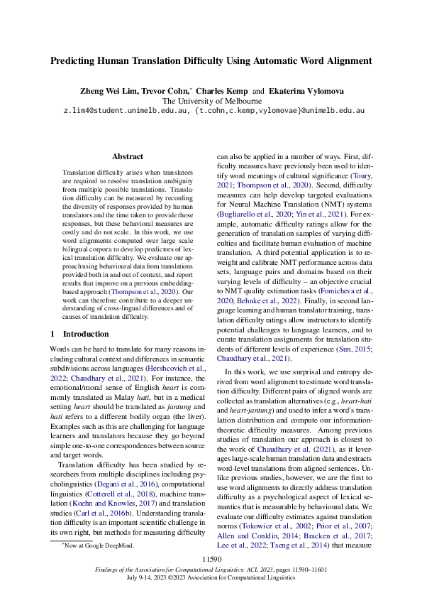 (PDF) Predicting Human Translation Difficulty Using Automatic Word ...
