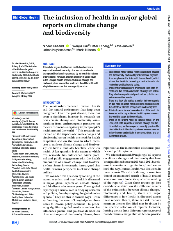 (PDF) The inclusion of health in major global reports on climate change ...