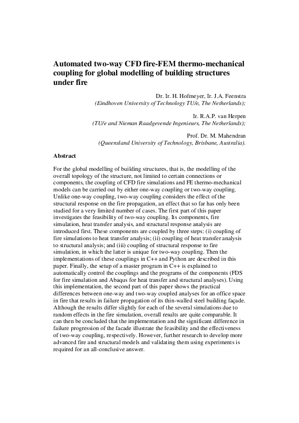 (PDF) Automated two-way CFD fire-FEM thermo-mechanical coupling for ...