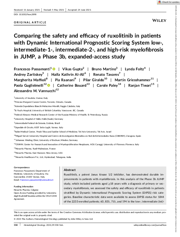 (PDF) Comparing the safety and efficacy of ruxolitinib in patients with ...