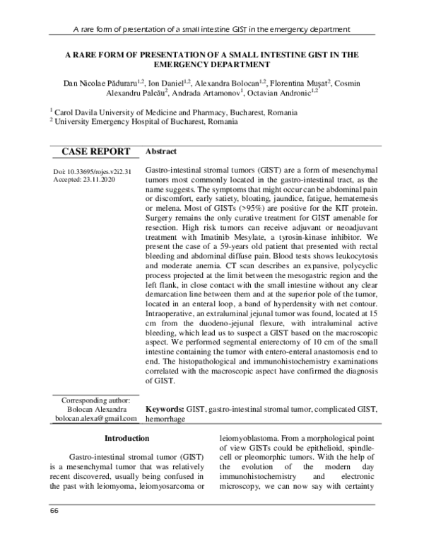 (PDF) A Rare Form of Presentation of a Small Intestine Gist in the ...