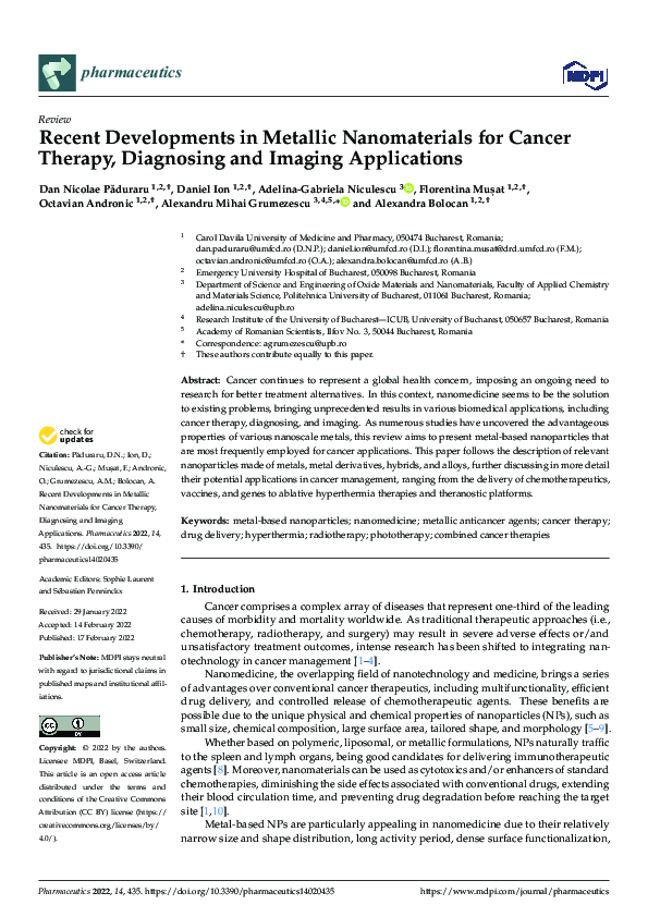 (PDF) Recent Developments in Metallic Nanomaterials for Cancer Therapy ...