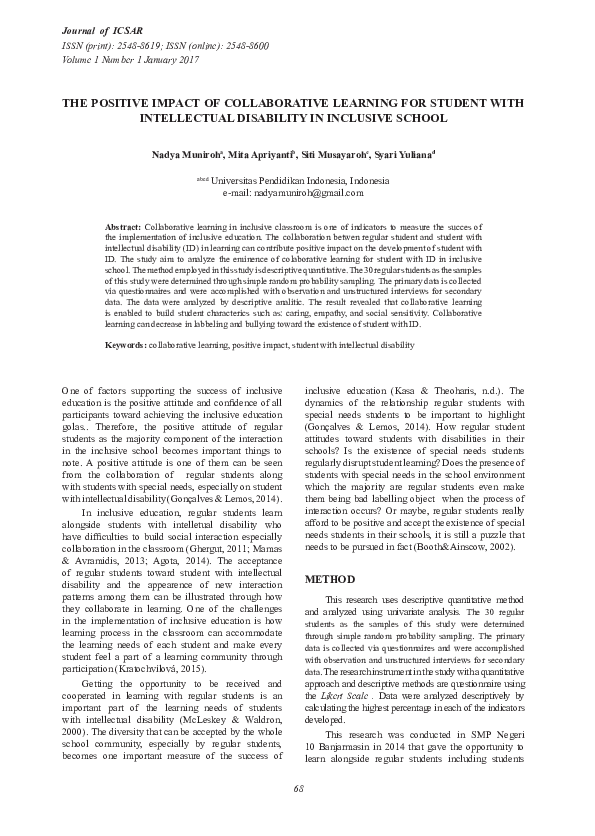 (PDF) The Positive Impact of Collaborative Learning for Student with ...