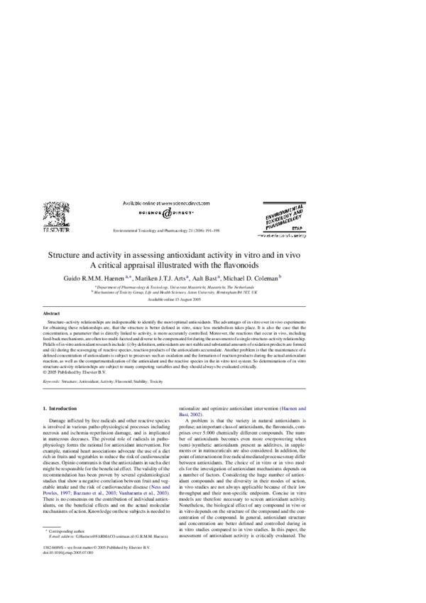 (PDF) Structure and activity in assessing antioxidant activity in vitro ...