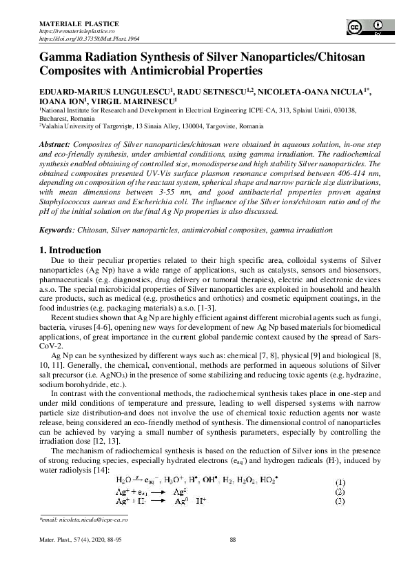 (PDF) Gamma Radiation Synthesis of Silver Nanoparticles/Chitosan ...