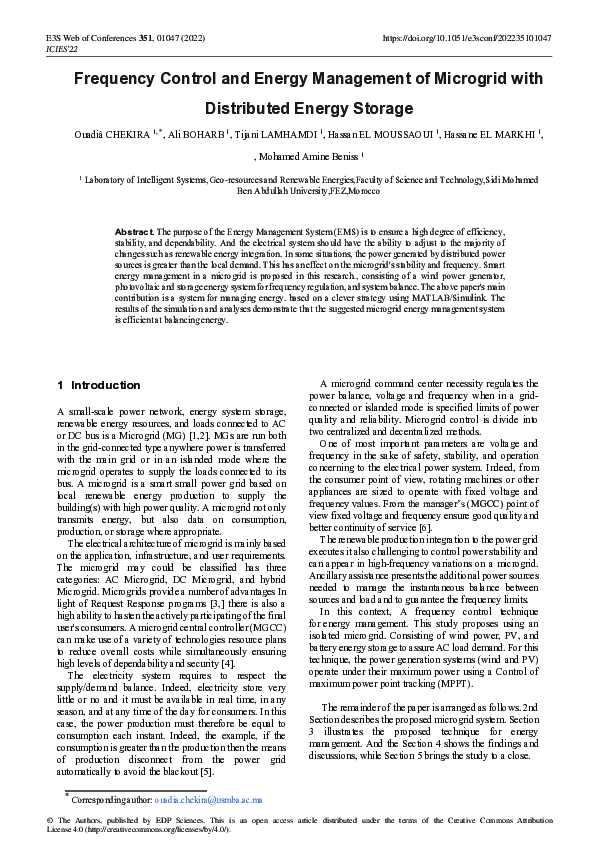 (PDF) Frequency Control and Energy Management of Microgrid with ...