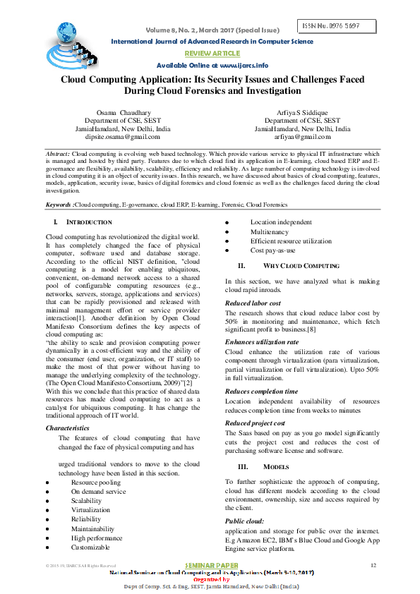 (PDF) Cloud Computing Application: Its Security Issues and Challenges ...