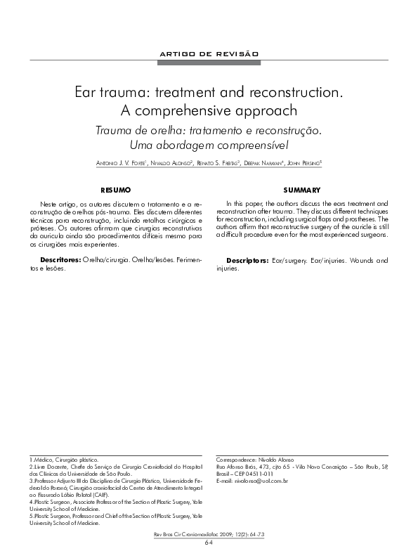 (PDF) Ear Trauma: Treatment and Reconstruction. A Comprehensive Approach