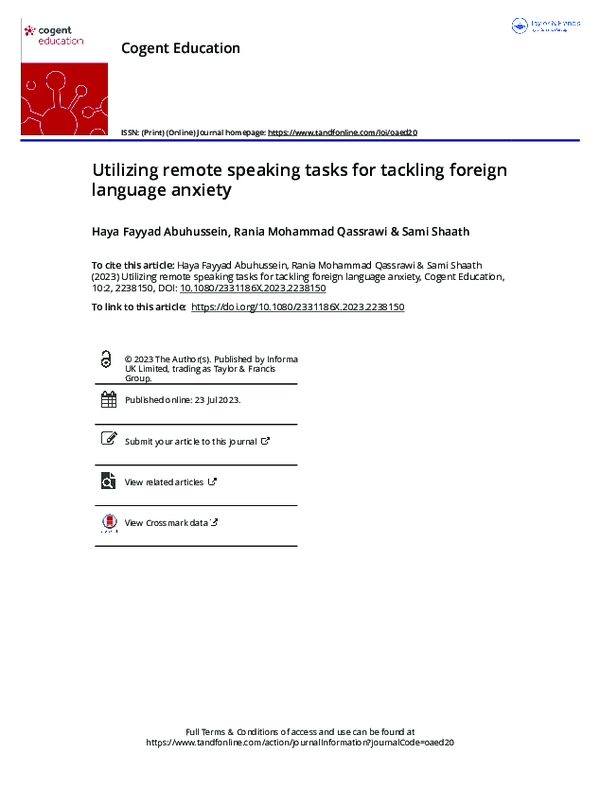 (PDF) Utilizing remote speaking tasks for tackling foreign language anxiety