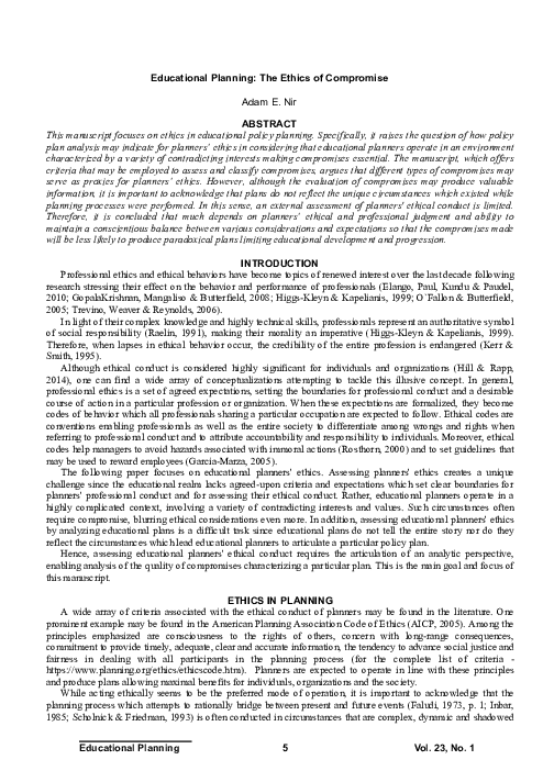 (PDF) Educational Planning The Ethics of Compromise